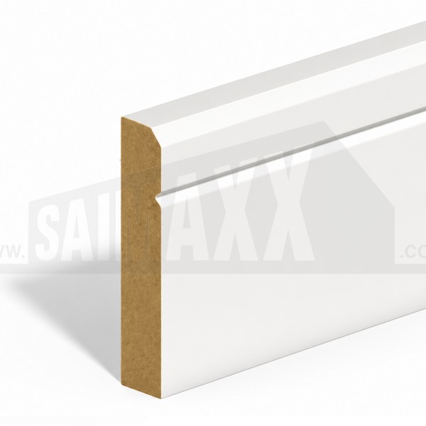 18 x 119mm (4.2m) Chamfered & Single V-Grooved Skirting White MDF Per Piece