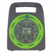 Status 15m 13A 4 Socket Outlets (Handbag Shape) Cable Reel Green