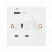 LGA SQUARE EDGE 1 gang Switched SINGLE Socket w/USB Port White Plastic