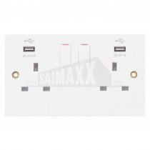 LGA SQUARE EDGE 2 gang Switched SINGLE Socket w/USB Port White Plastic