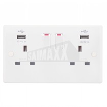 LGA SMOOTH EDGE 2 gang Switched DOUBLE Socket w/ 2x USB Port White Plastic