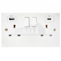 LGA SMOOTH EDGE 2 gang Switched DOUBLE Socket with both USB A & C Outlets