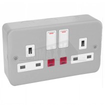 LGA METAL CLAD 2 Gang DP SWITCHED DOUBLE Socket with NEON and Back Box