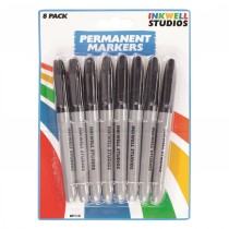 Inkwell Studios Permanent Markers BLACK 8pc Pack