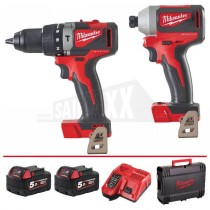 Milwaukee M18v Hammer Drill & Impact Driver 2x5A Batts & Charger M18BLPP2A3-502X