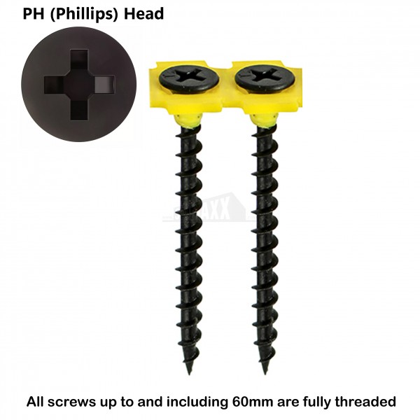 Collated Coarse Threaded Drywall Screws Black
