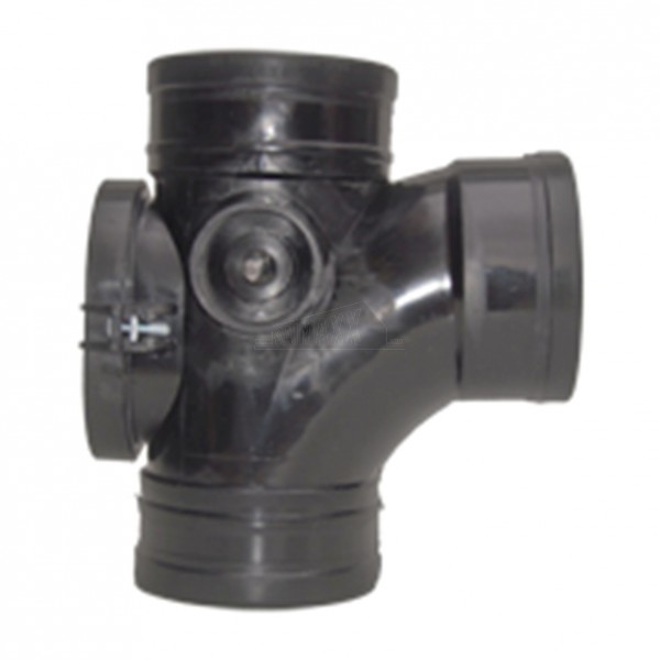 110mm Solvent Black Access Tee 92.5 degree Triple Socket