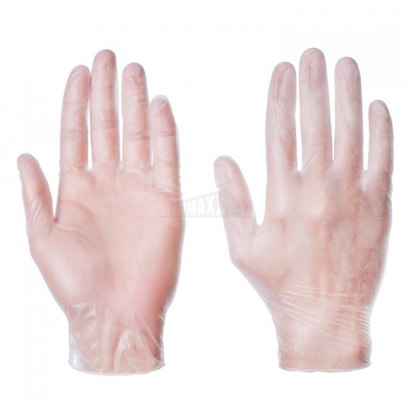 Amtech Clear Powdered VINYL Disposable Gloves MEDIUM 100pc Box