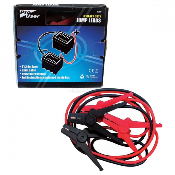 Blackspur 8' foot Jump Leads with Heavy Duty Clamps