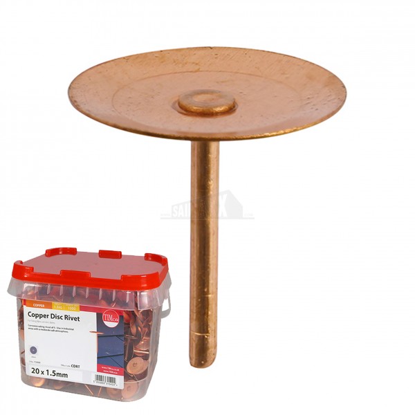 Copper Disc ( Roofing ) Rivets 20mm x 1.5mm - 1000pc Tub