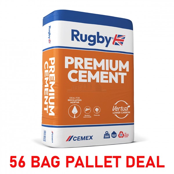 Rugby Premium Cement 25Kg in PLASTIC Bag >> 56 BAG PALLET DEAL 