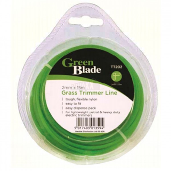 Green Blade Grass Trimmer (Strimmer) Line 15m x 2mm GREEN