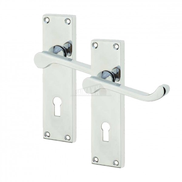 Victorian Scrolled Lever Polished Chrome LOCKING Handles Pair Carded