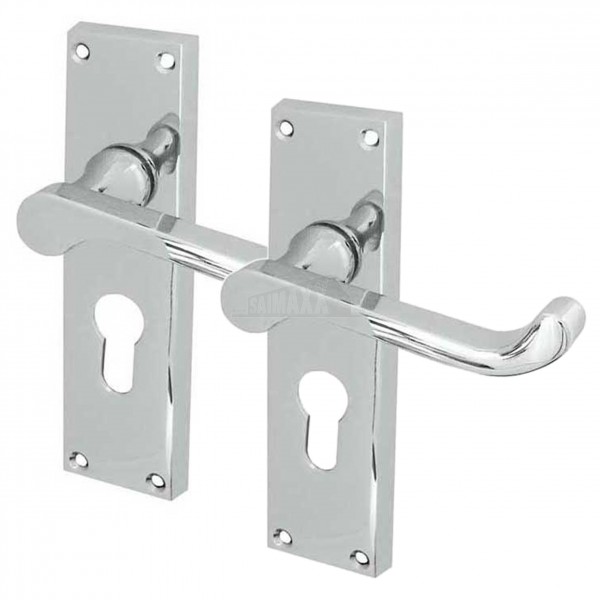 Victorian Scrolled Lever Polished Chrome EURO LOCKING Handles Pair