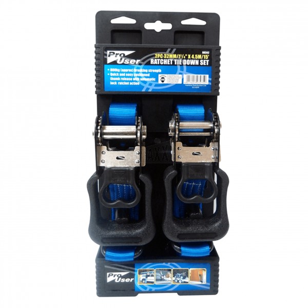 Pro User 2pc 1.1/4" x 15ft Heavy Duty Ratchet Tie Down Set