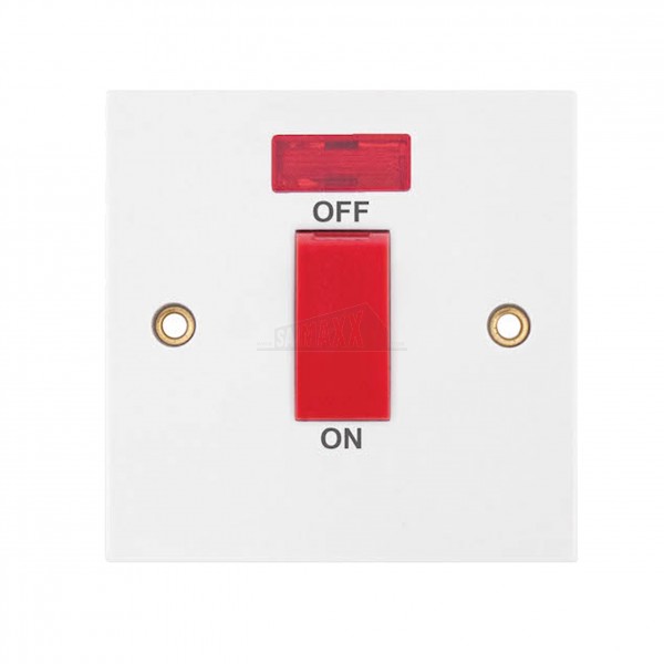 SQUARE EDGE 1 Gang Plate Switch With Neon 45 Amp DP