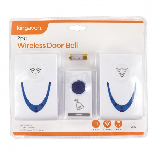 Kingavon 2pc Wireless Door Bell (Contain 2 Chime units & 1x Bell Push)