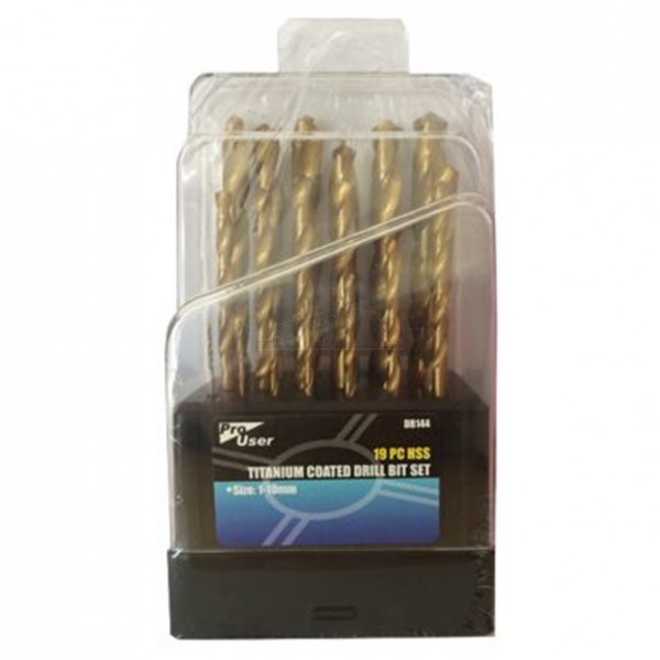 ProUser 19pc HSS Titanium Coated Drill Bit Set (1 - 10mm)