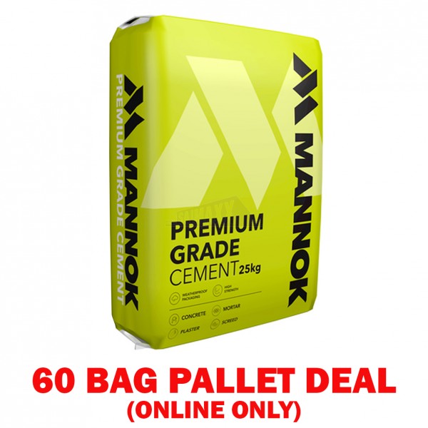 Mannok Premium Grade Cement 25Kg in Plastic Bag >> 60 BAG PALLET DEAL 