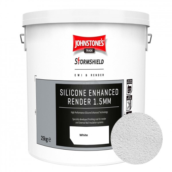 Johnstone's Stormshield Silicone Enhanced Render 1.5mm 25kg Tub - WHITE