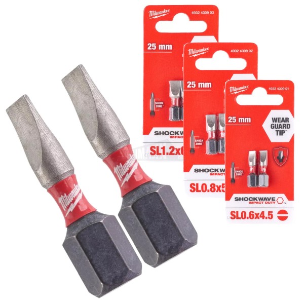Milwaukee Shockwave Impact Duty SL (Slotted) Bits 2pc Carded