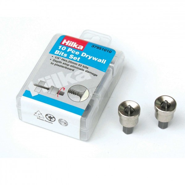Hilka 10pc Drywall Bits Set (PH2) No2 (in a SMALL Plastic Box)